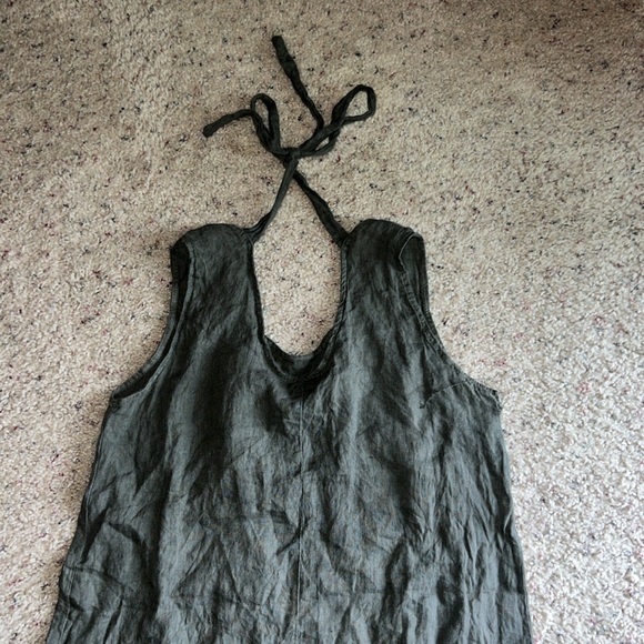 Rosemarine Made in Italy Green Gray Linen Midi Dress Sleeveless Lace Hem Size S - Picture 8 of 10